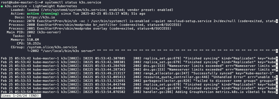 K3S Master Node Status